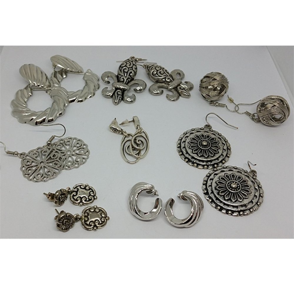 BUNDLE lot 8 variety silver & antiqued tone earrings dangle drop + trendy.